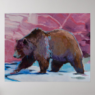 Brown Bear In Utah, Walking by the Rocks Poster