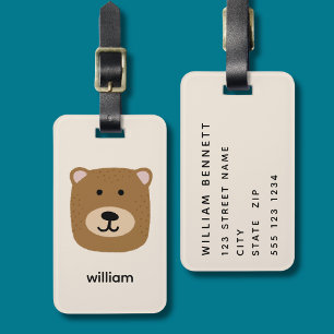 Brown Bear name Luggage Tag