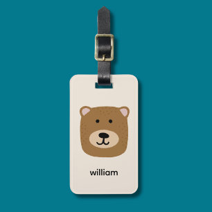 Brown Bear name Luggage Tag