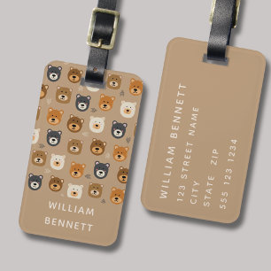 Brown Bear name patterned Luggage Tag