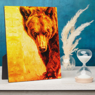 Brown Bear Oil Painting Wildlife Art Plaque