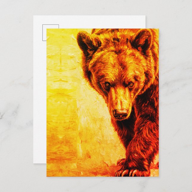 Brown Bear Oil Painting Wildlife Art Postcard (Front/Back)