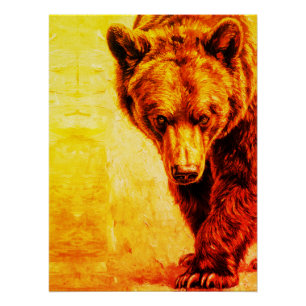 Brown Bear Oil Painting Wildlife Art Poster