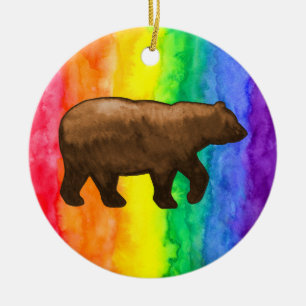 Brown Bear on Rainbow Wash Circle Ornament