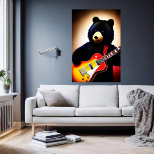 Brown bear playing a guitar    AI Art Poster