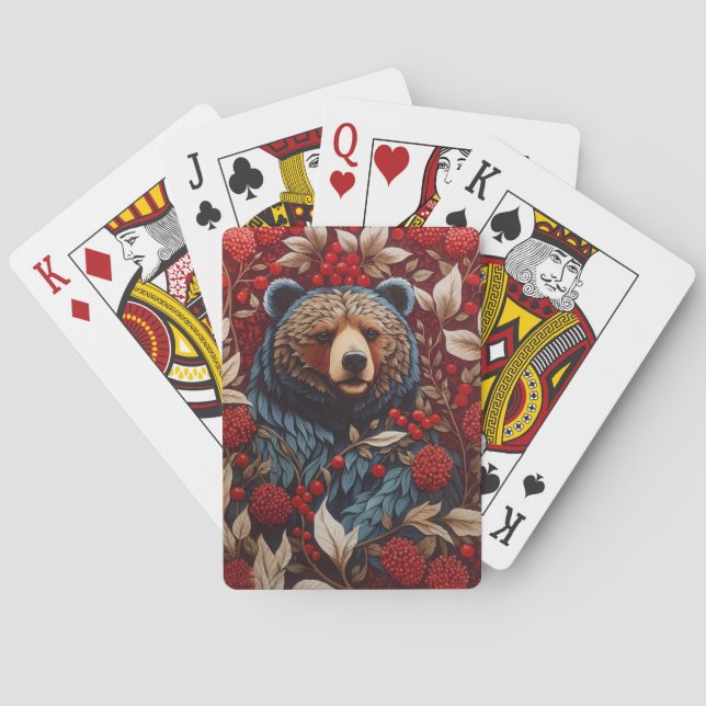 Brown Bear Red Berries William Morris Inspired Playing Cards (Back)
