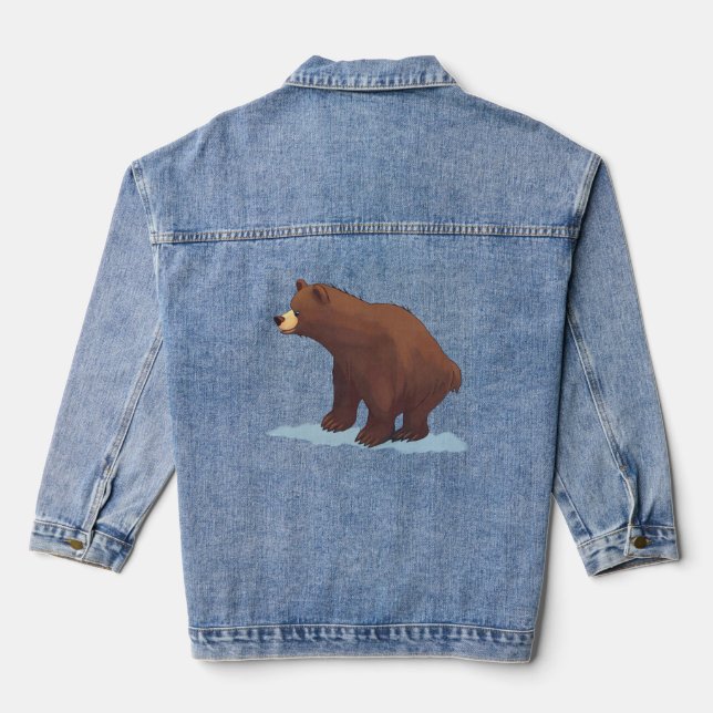 Brown bear walking on the snow denim jacket (Back)
