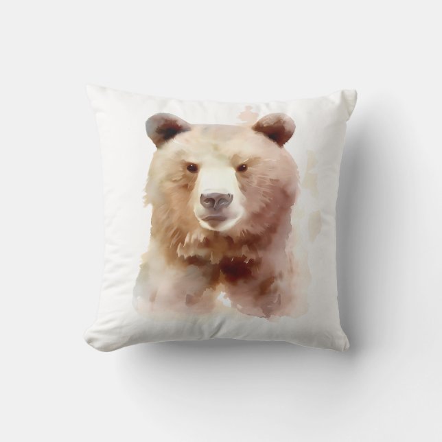 Brown Bear Watercolor Graphic Cushion (Front)