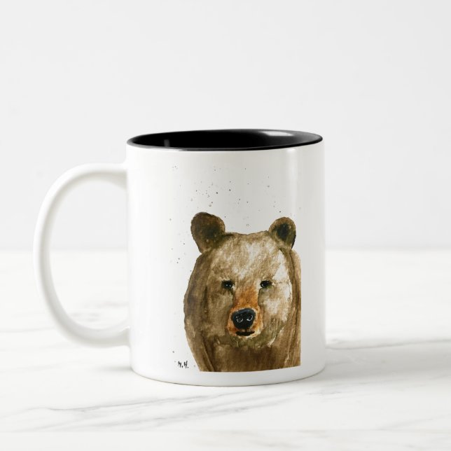 Brown bear watercolour painting Two-Tone coffee mug (Left)