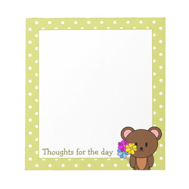Brown Bear With A Bunch Of Flowers Notepad (Front)