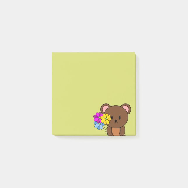 Brown Bear With A Bunch Of Flowers Post-it Notes (Front)