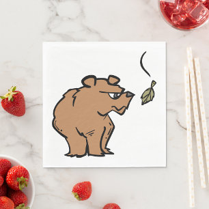 Brown Bear with Falling Autumn Leaf Cute Wildlife  Napkin