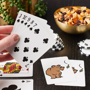 Brown Bear with Falling Autumn Leaf Cute Wildlife  Playing Cards