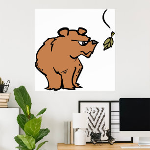 Brown Bear with Falling Autumn Leaf Cute Wildlife  Poster