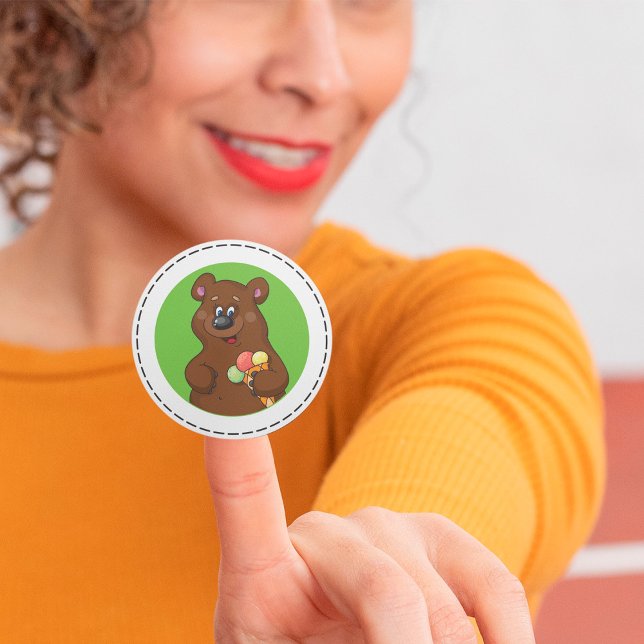 Brown Bear With Ice Cream Classic Round Sticker (Creator Uploaded)