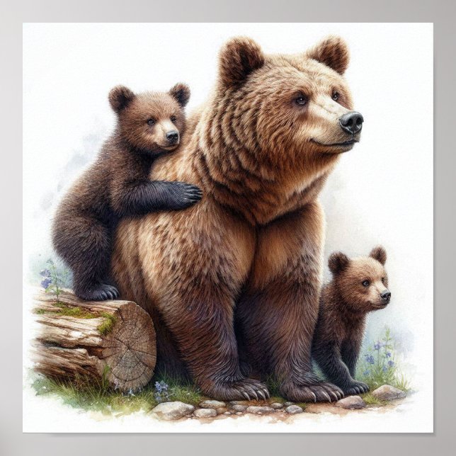 Brown Bear with Two Cubs Poster (Front)