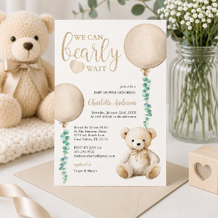Brown Bearly Wait Baby Shower Invitation