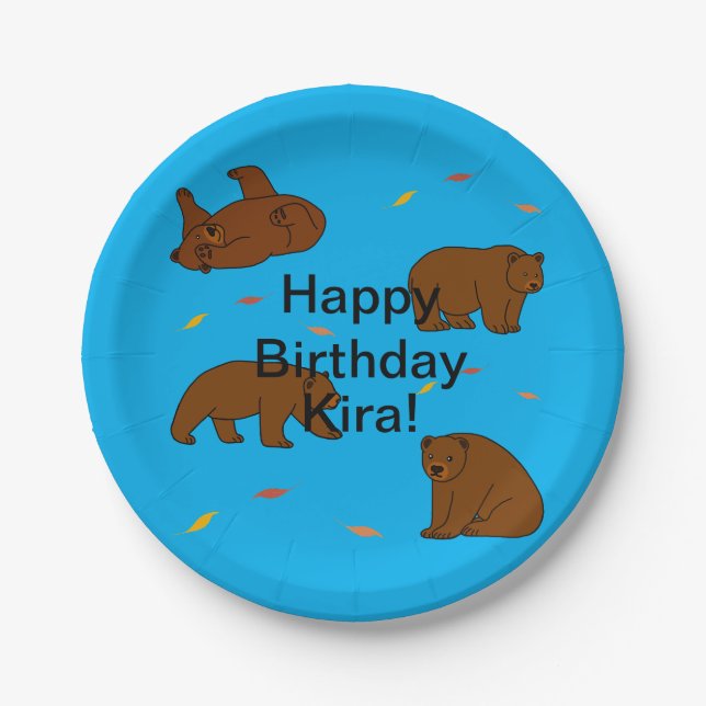 Brown Bears Birthday Paper Plate (Front)