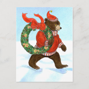 Brown Bear's Christmas Wreath Postcard