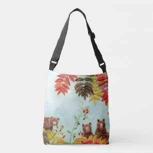 Brown Bears  Eating Red Rowan Berries   Crossbody Bag