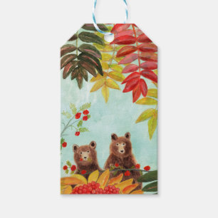 Brown Bears  Eating Red Rowan Berries   Gift Tags