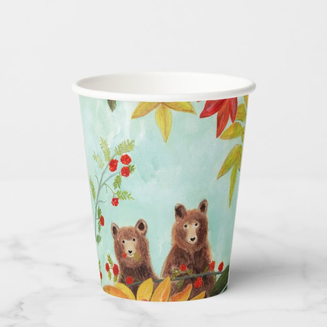 Brown Bears  Eating Red Rowan Berries  Paper Cups (Back)