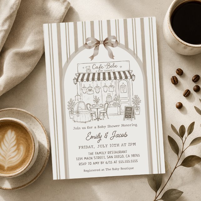 Brown Bebe Cafe Home Cafe Baby Shower Invitation (Creator Uploaded)