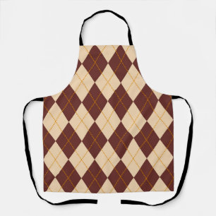 Brown Beige Autumn Fall Argyle Diamond Pattern Apron