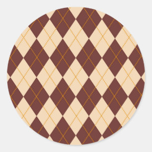 Brown Beige Autumn Fall Argyle Diamond Pattern Classic Round Sticker