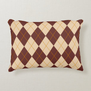 Brown Beige Autumn Fall Argyle Diamond Pattern  Decorative Cushion