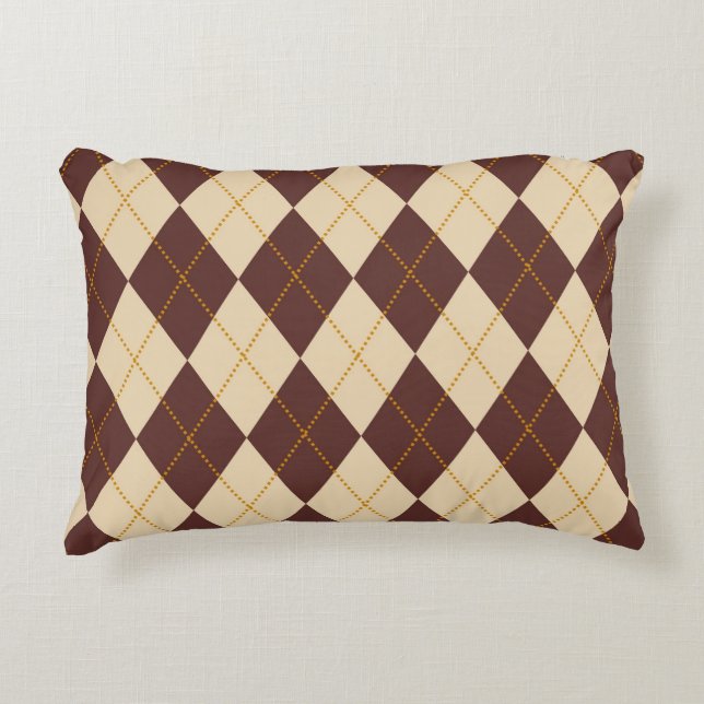 Brown Beige Autumn Fall Argyle Diamond Pattern  Decorative Cushion (Front)