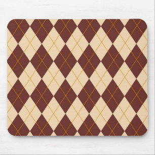 Brown Beige Autumn Fall Argyle Diamond Pattern Mouse Pad