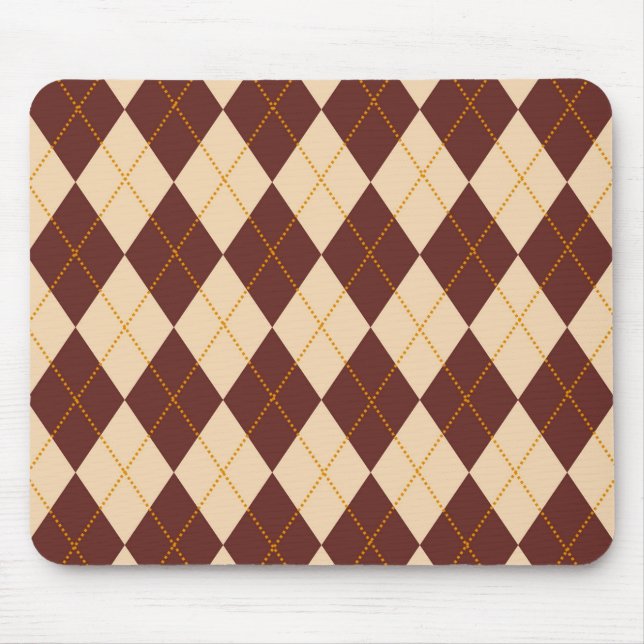 Brown Beige Autumn Fall Argyle Diamond Pattern Mouse Pad (Front)