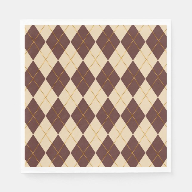 Brown Beige Autumn Fall Argyle Diamond Pattern  Napkin (Front)