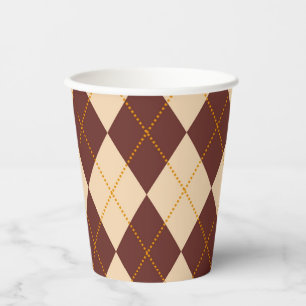 Brown Beige Autumn Fall Argyle Diamond Pattern  Paper Cups