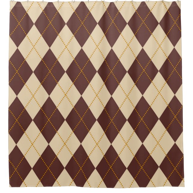 Brown Beige Autumn Fall Argyle Diamond Pattern  Shower Curtain (Front)