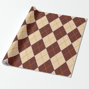 Brown Beige Autumn Fall Argyle Diamond Pattern Wrapping Paper