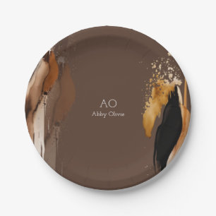 Brown beige black gold watercolor paper plate