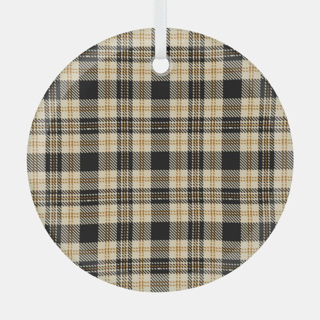 Brown Beige Black Plaid Pattern Glass Tree Decoration (Front)