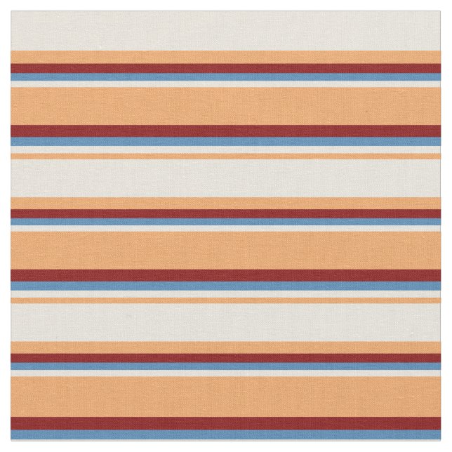 Brown, Beige, Blue, and Maroon Pattern Fabric (Close Up)