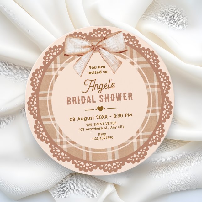 Brown beige bow plaid bridal shower invitation (Creator Uploaded)