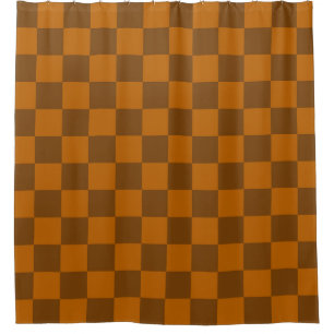 Brown Beige Checkered Block Print Shower Curtain