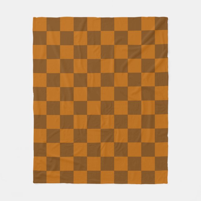 Brown Beige Chequered Block Print  Fleece Blanket (Front)