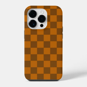 Brown Beige Chequered Block Print iPhone 14 Pro Case