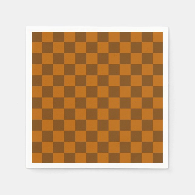 Brown Beige Chequered Block Print  Napkin (Front)