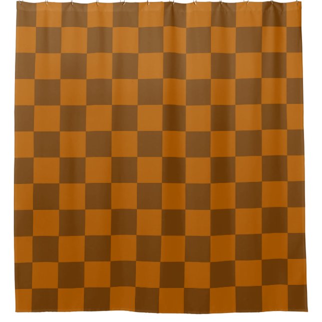 Brown Beige Chequered Block Print  Shower Curtain (Front)