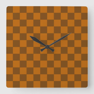 Brown Beige Chequered Block Print  Square Wall Clock