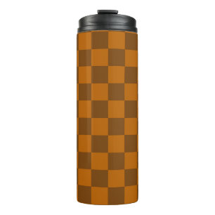 Brown Beige Chequered Block Print  Thermal Tumbler