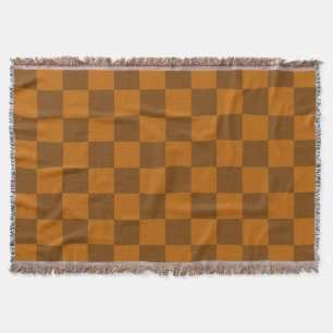 Brown Beige Chequered Block Print  Throw Blanket