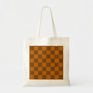 Brown Beige Chequered Block Print Tote Bag
